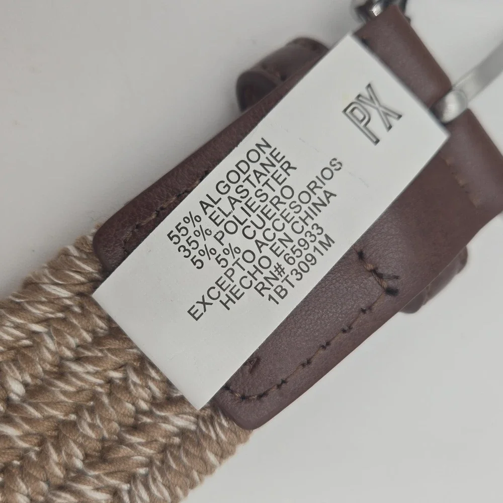 PX CLOTHING Men's 46 Brown Tan Cream Woven‎ Corded Thick Belt Adj (no holes)